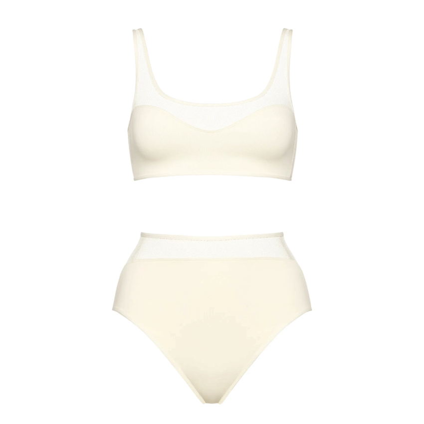 Round Neck White Mesh Paneling Bikini Swimsuit Set(s)