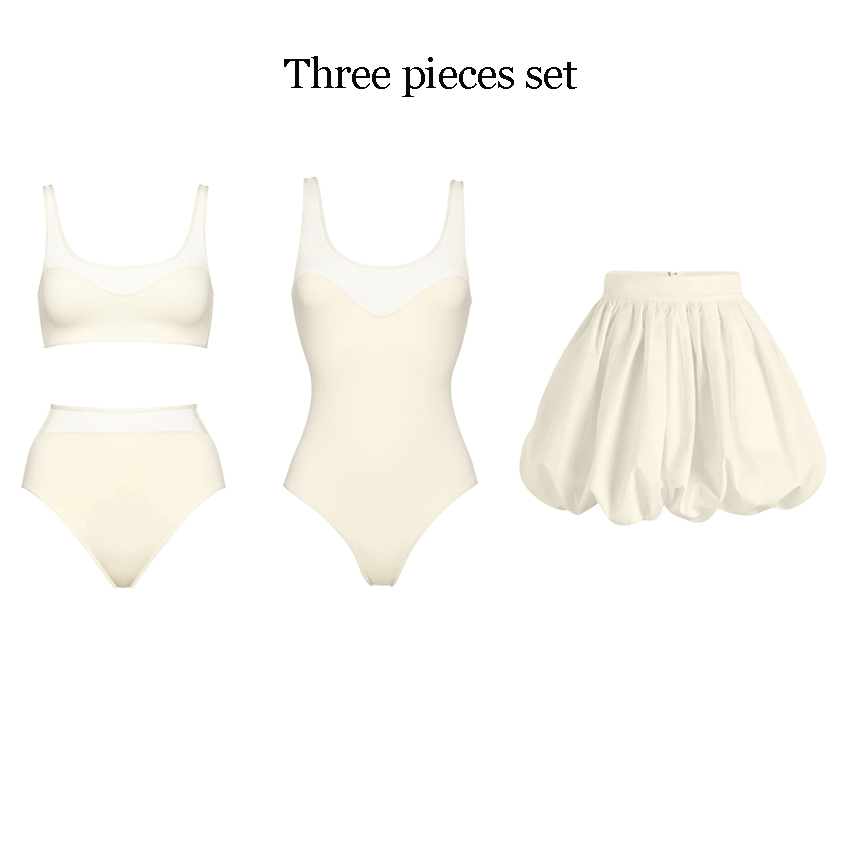  Ice Silk White Mesh Paneling Swimsuit Set(s)