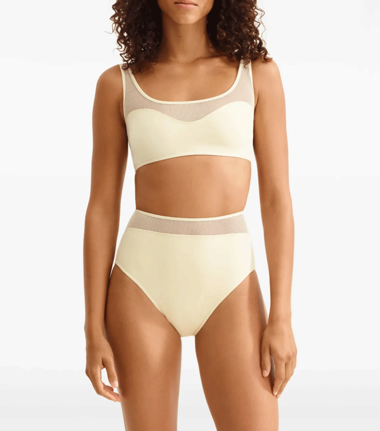 Round Neck White Mesh Paneling Bikini Swimsuit Set(s)