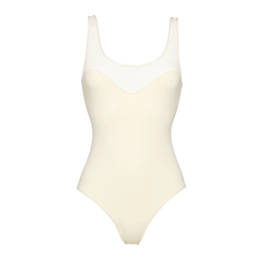 Round Neck White Mesh Paneling Swimsuit Set(s)