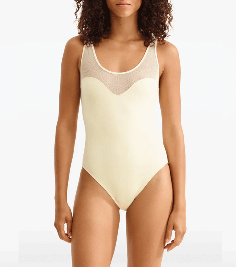 Round Neck White Mesh Paneling Swimsuit Set(s)