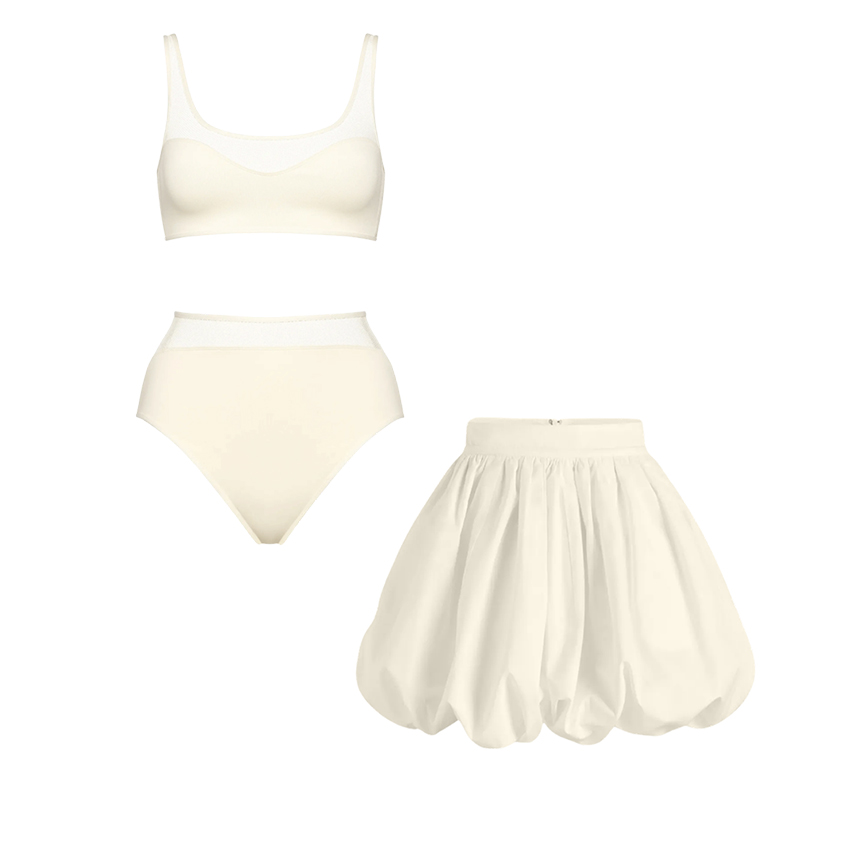  Ice Silk White Mesh Paneling Bikini Swimsuit Set(s)