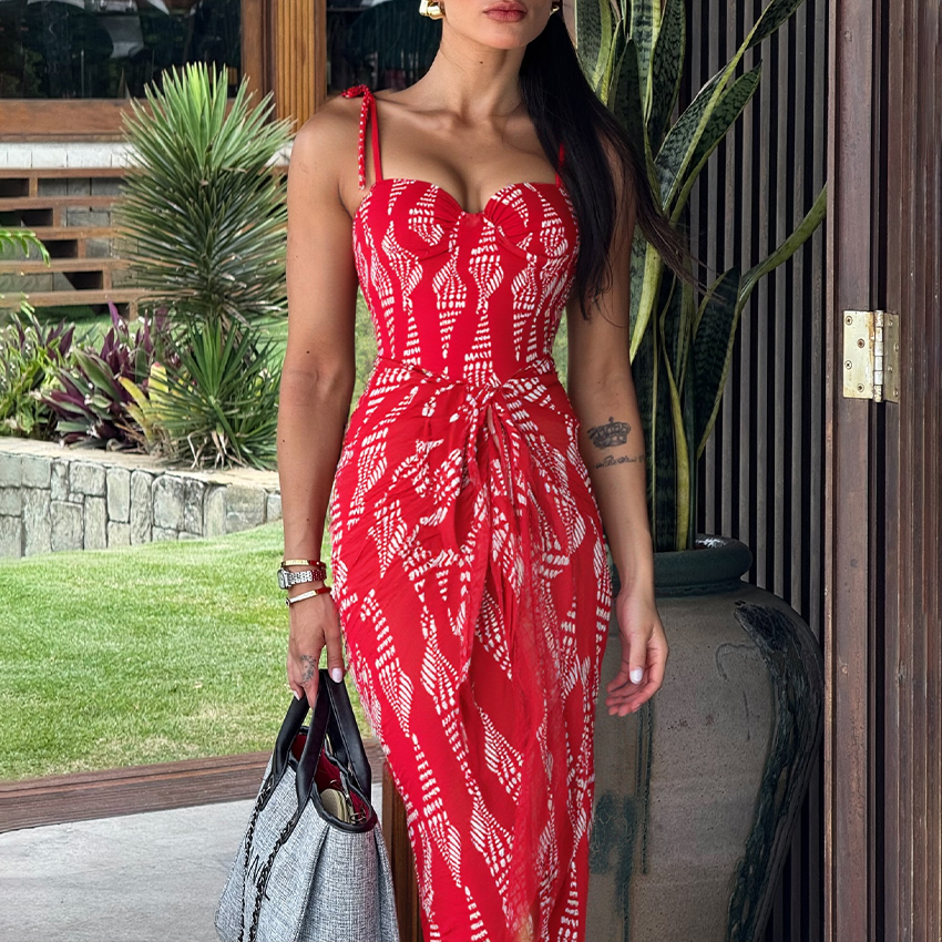 Bandeau Bandage Bowknot Design Print Swimsuit Set(s)