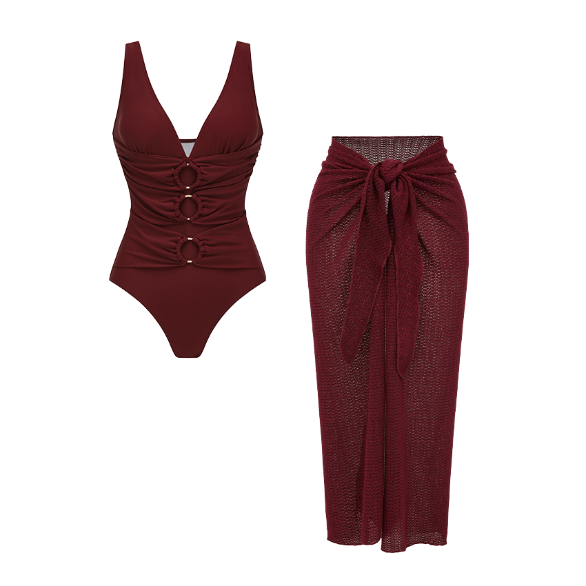 V Neck Solid Color Swimsuit Set(s)