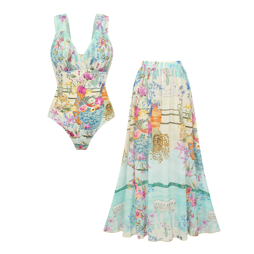 V Neck Printed Swimsuit Set(s)