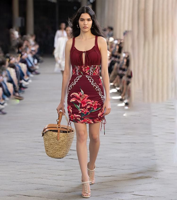 Sling Drawstring Cut Out Lily Print Swimsuit Set(s)