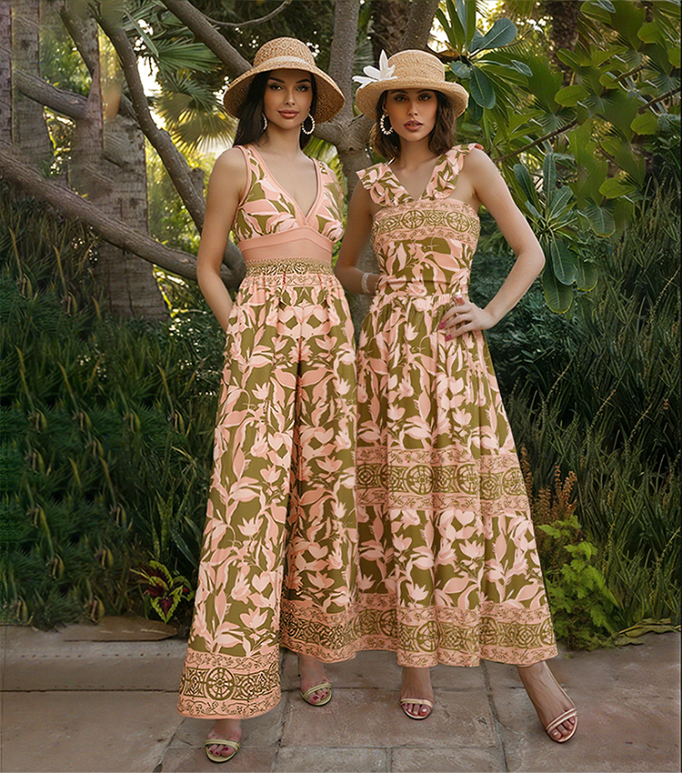 V Neck Mesh Splicing Print Swimsuit Set(s)