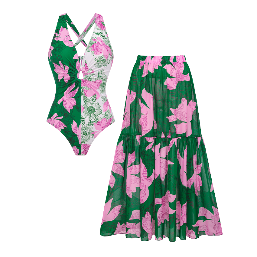 Color Block Printed Swimsuit Set(s)