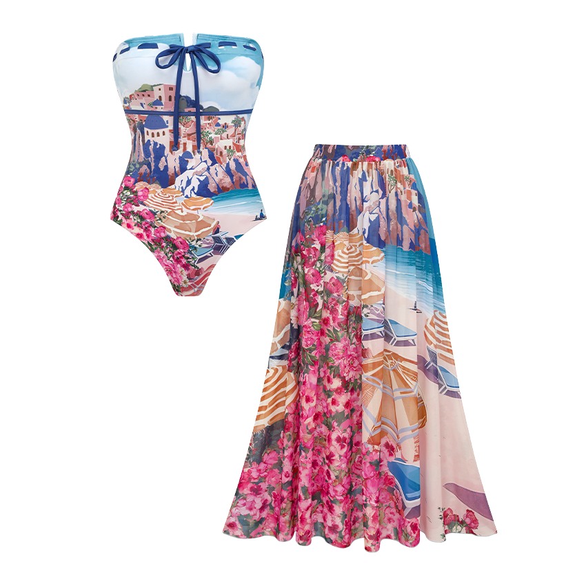Bandeau Lace Up Print Swimsuit Set(s)