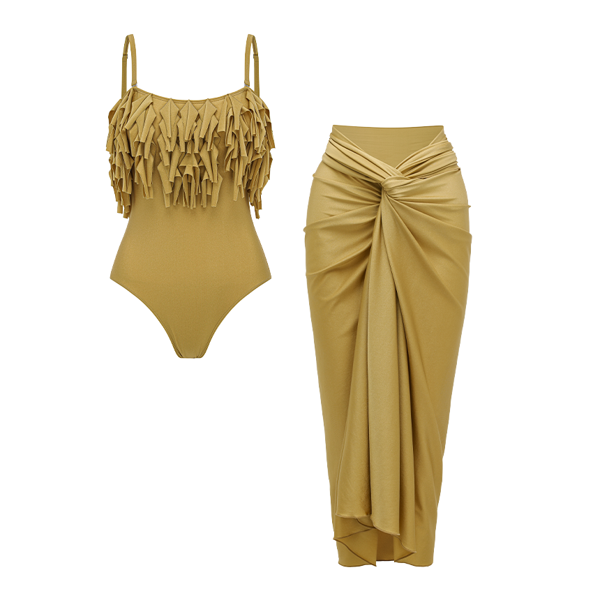 Bandeau Tassel Shiny Swimsuit Set(s)