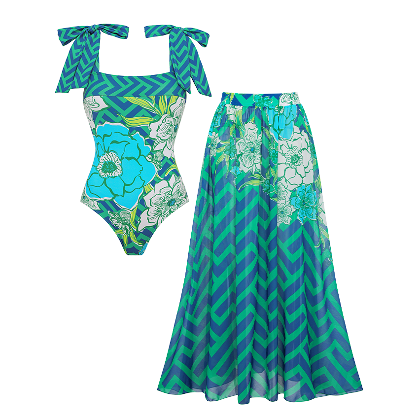 Bowknot Blossom Print Swimsuit Set(s)