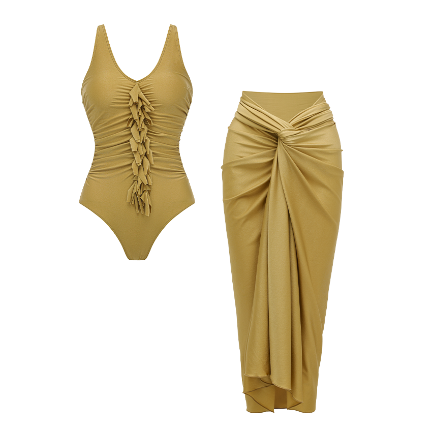V Neck Tassel Shiny Swimsuit Set(s)