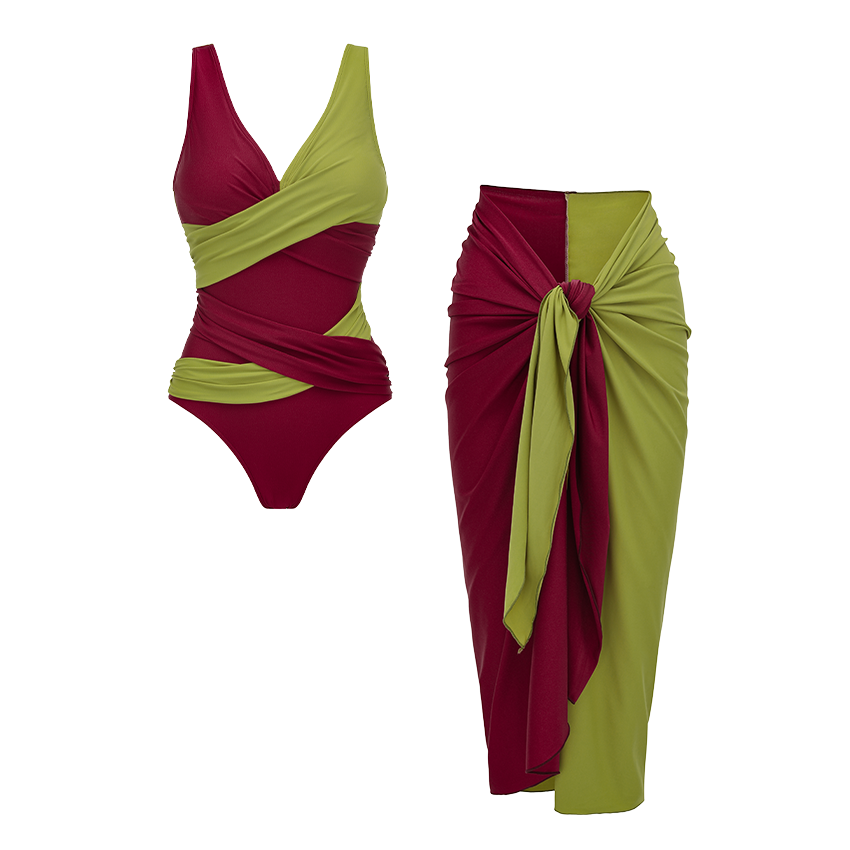 V Neck Color Block Swimsuit Set(s)