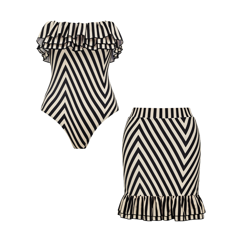 Bandeau Striped Print Swimsuit Set(s)