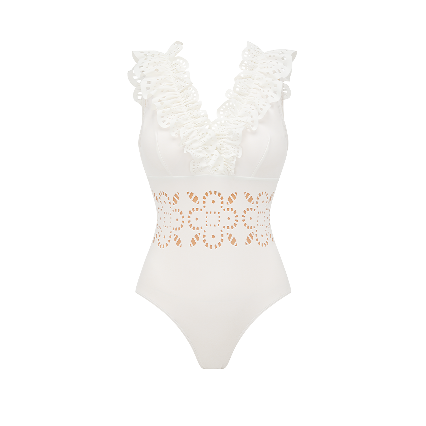 Ruffle Black Laser Cutting Flower Hollow Swimsuit Set(s)