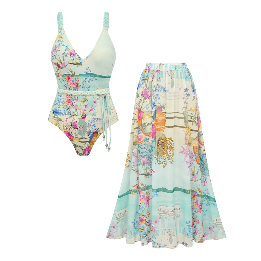 V Neck Printed Swimsuit Set(s)