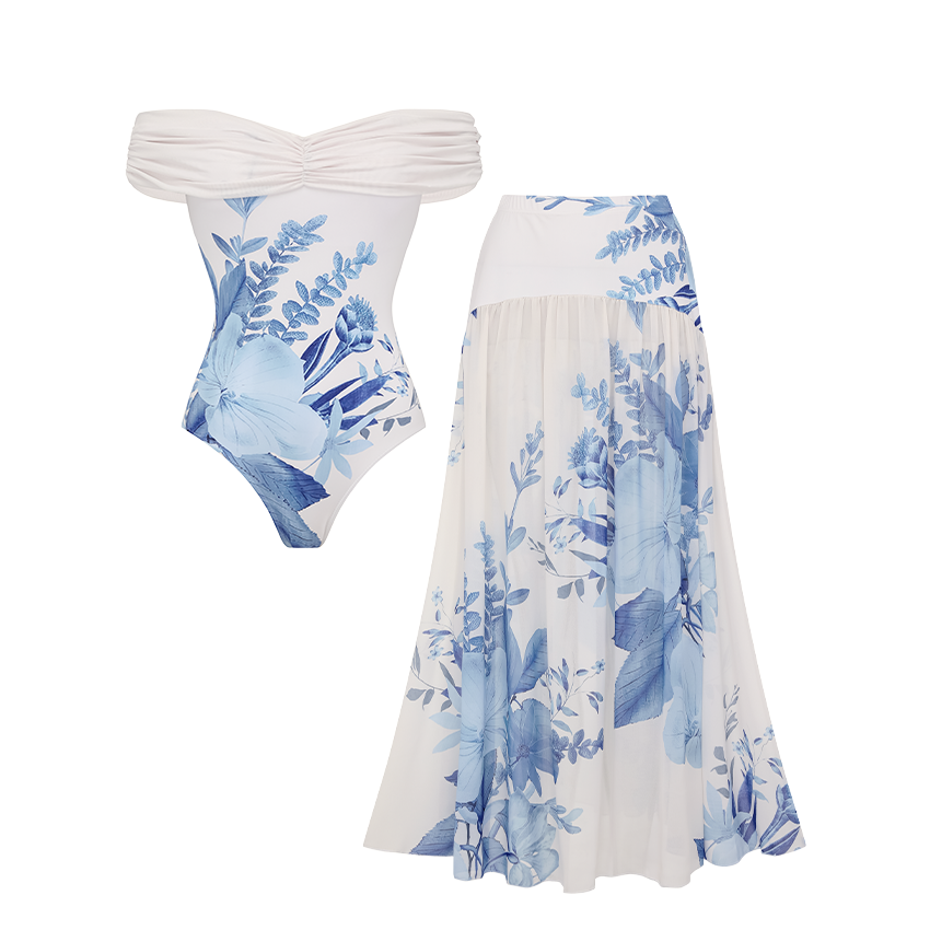 Off Shoulder Blossom Print Swimsuit Set(s)