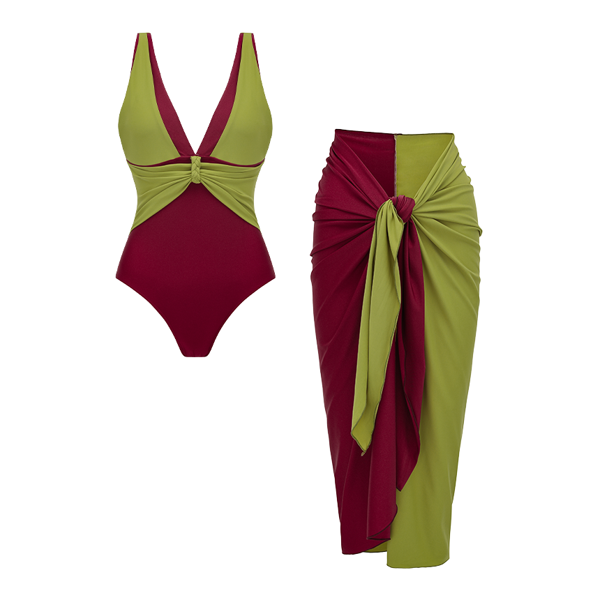 V Neck Color Block Swimsuit Set(s)