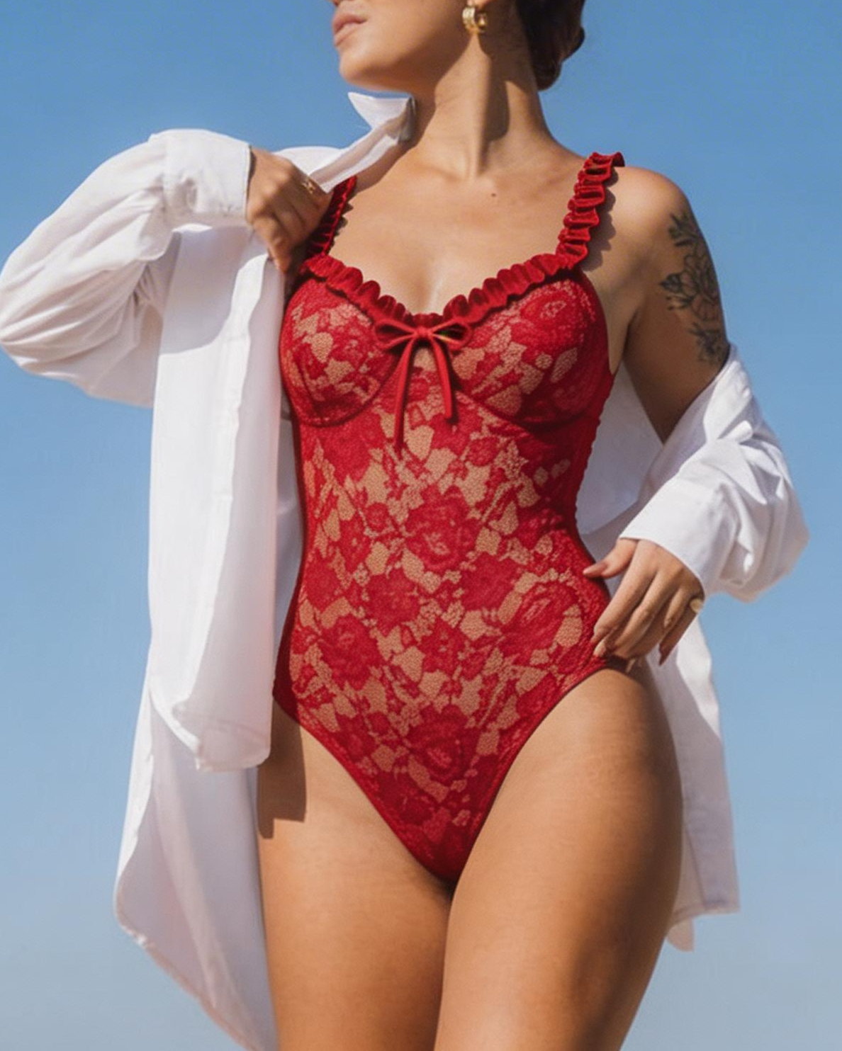 Red Lace Patchwork Swimsuit Set(s)