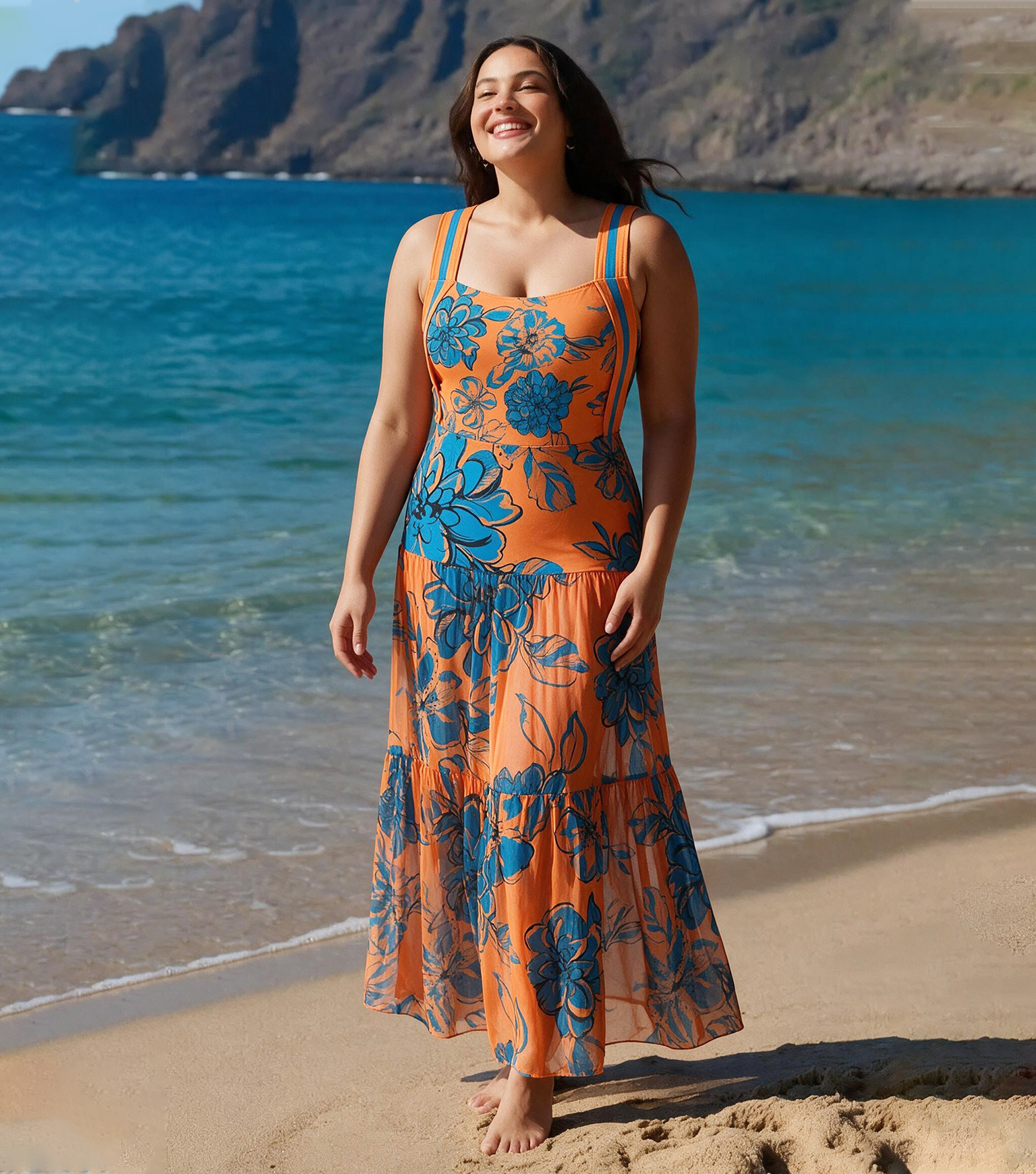Plus Size Bandeau Color Block Blossom Print Swimsuit Set(s)