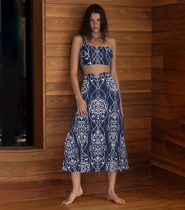 Tummy Control High Waist Blue Print Swimsuit Set(s)