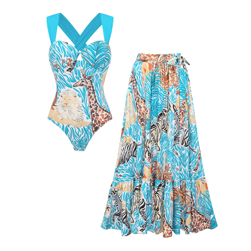 Color Block Animal Print Swimsuit Set(s)