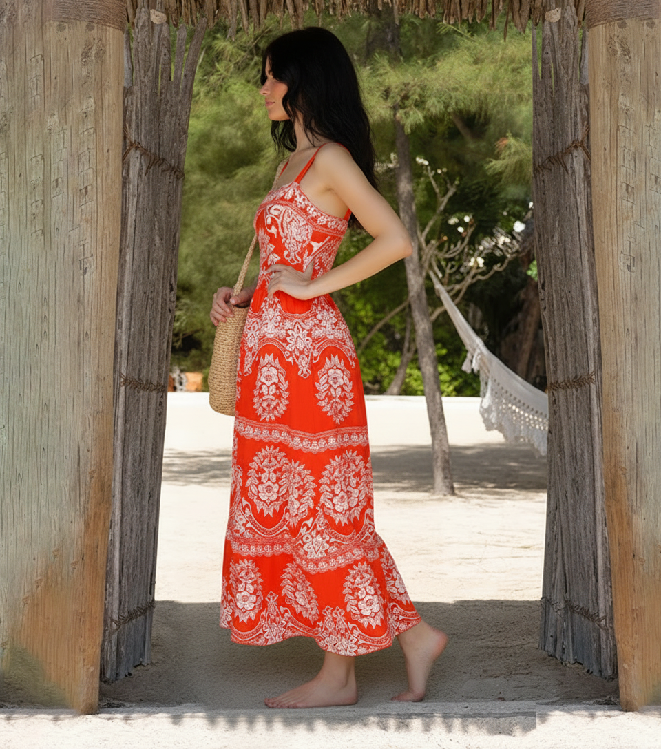 Adjustable Shoulder Straps Red Retro Print Swimsuit Set(s)