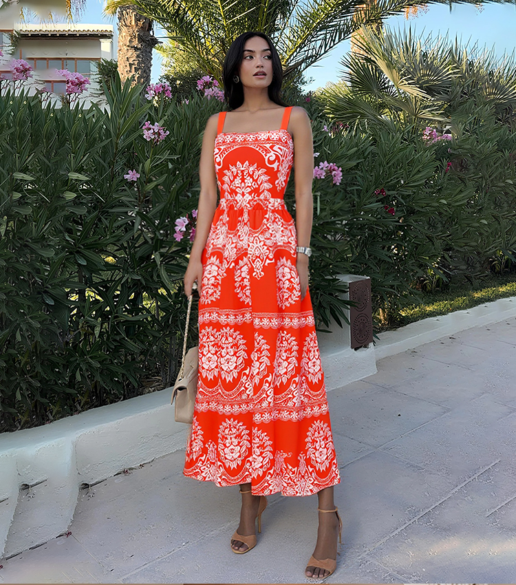 Adjustable Shoulder Straps Red Retro Print Swimsuit Set(s)