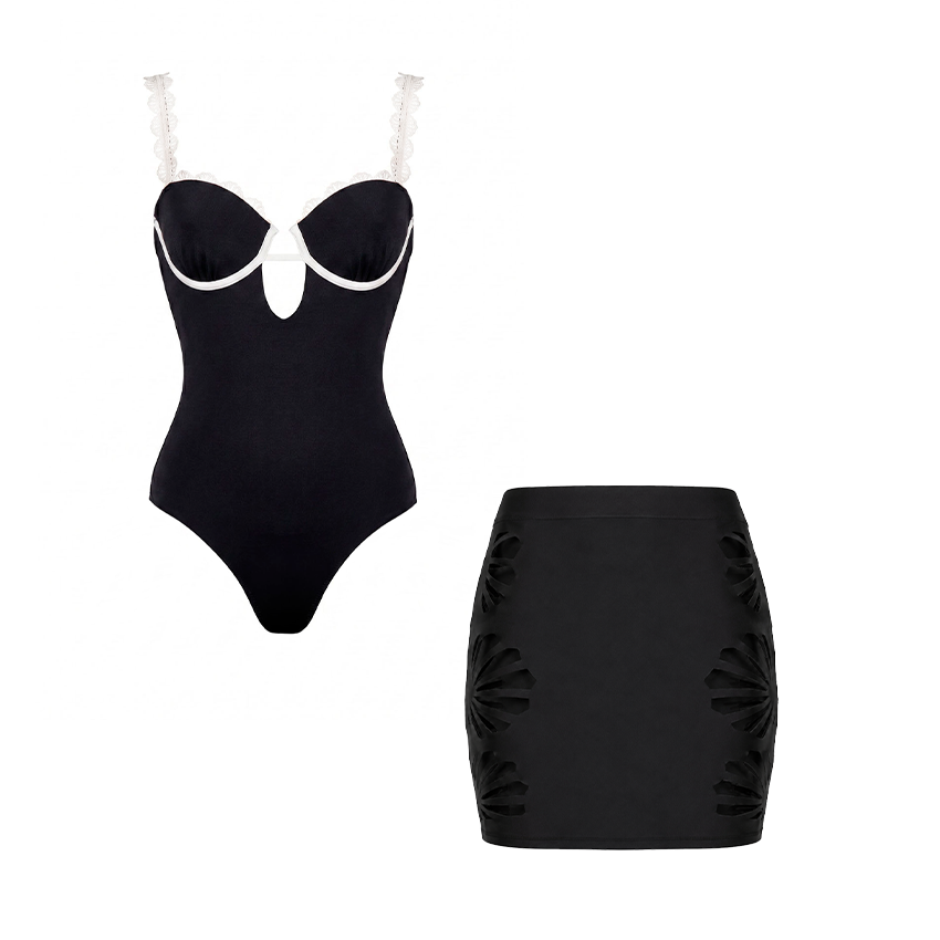 Bandeau Lace Solid Color Swimsuit Set(s)