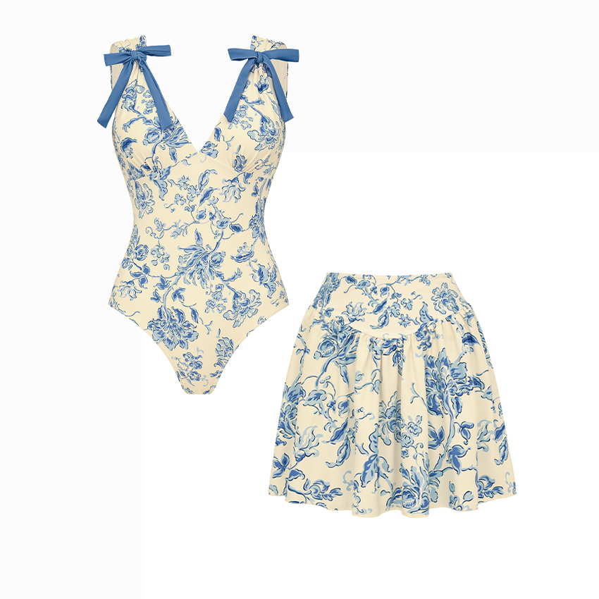 Bowknot Decor V Neck Swimsuit Set(s)