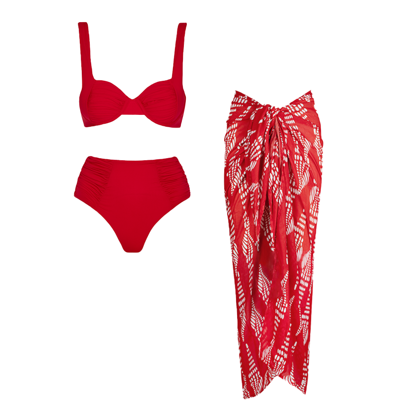 Pleated Solid Color Swimsuit Set(s)