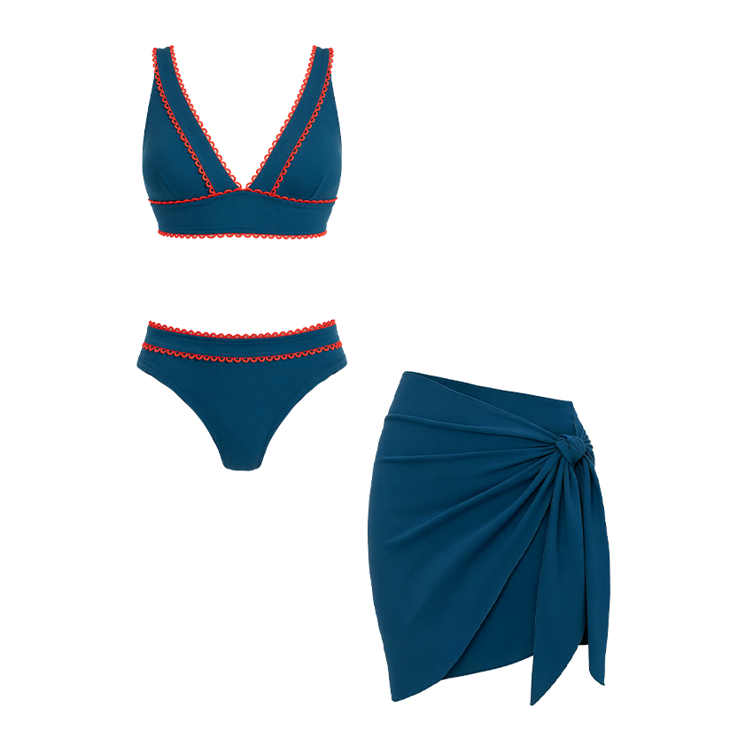 V Neck Lace Solid Color Swimsuit Set(s)