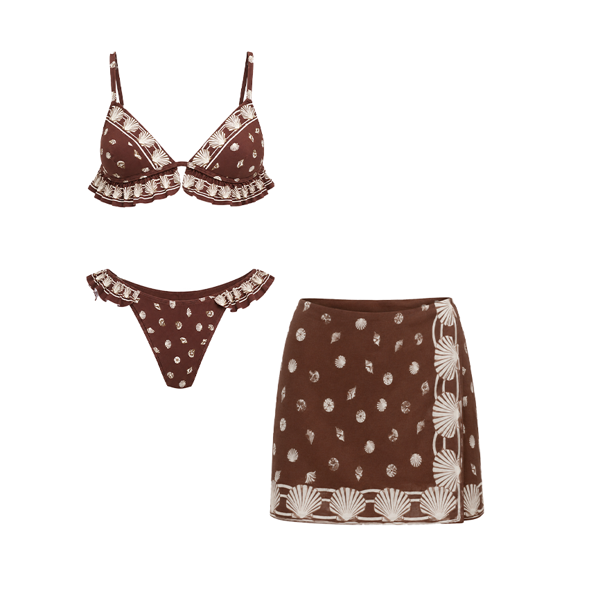 V Neck Ruffle Retro Printed Swimsuit Set(s)