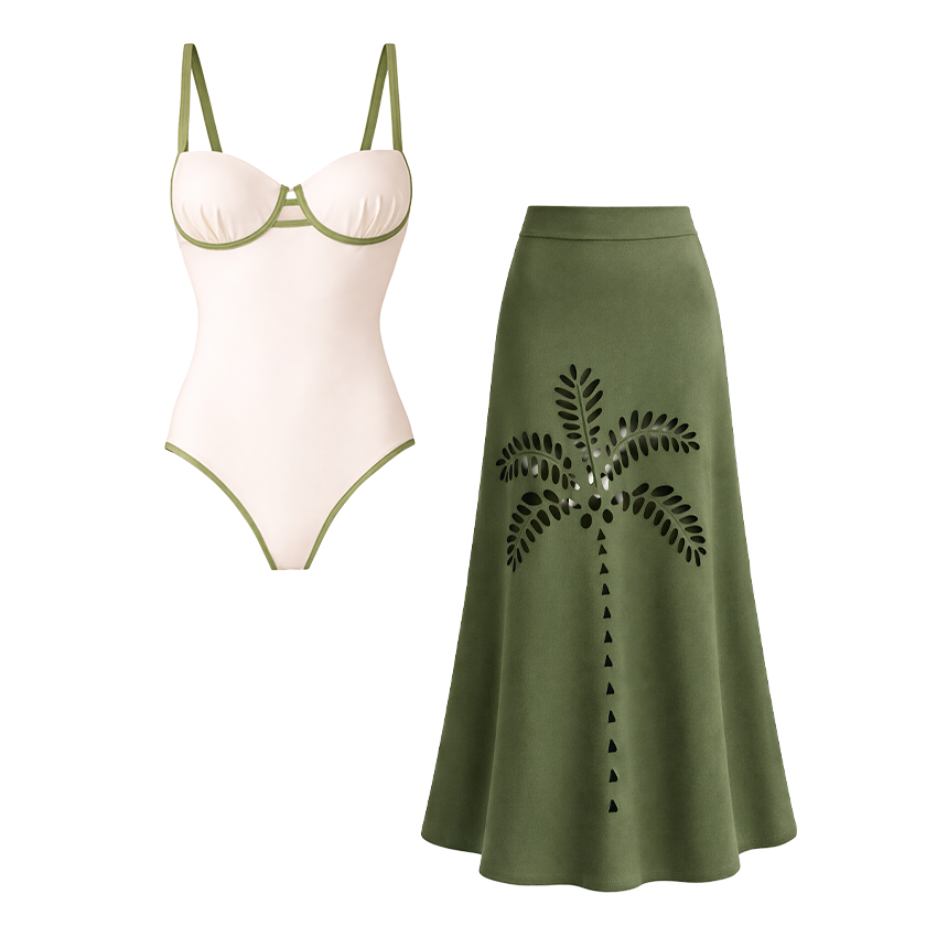 Color Block Laser Cutting Flower Hollow Swimsuit Set(s)