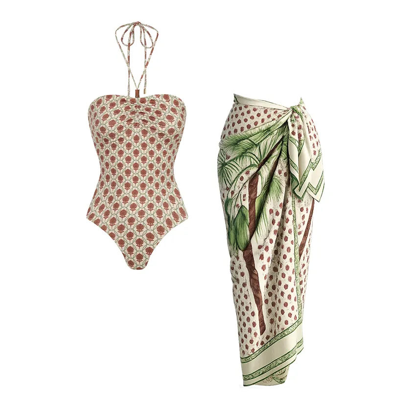 Halter Palm Print Swimsuit Set(s)