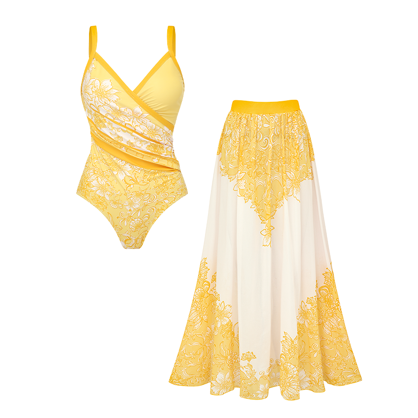 Blossom Print Color Block Swimsuit Set(s)