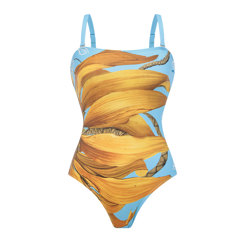 Bandeau Chrysanthemum Print Swimsuit Set(s)