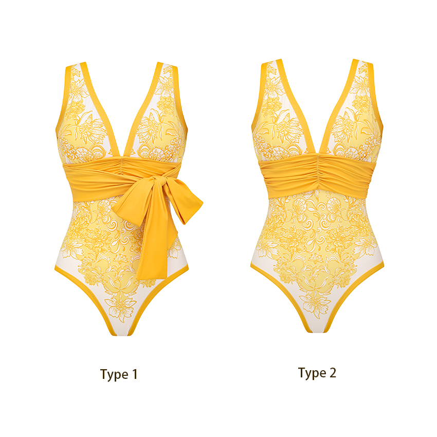 Blossom Print Lace Up Swimsuit Set(s)