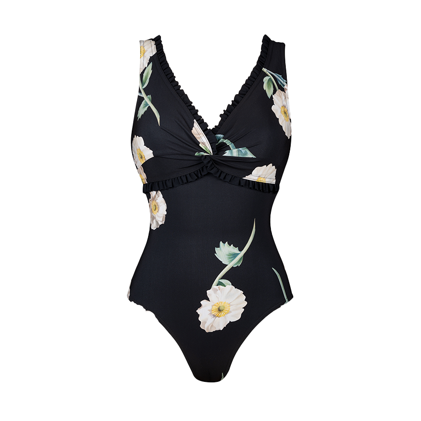 V Neck Frilled Printed Swimsuit Set(s)