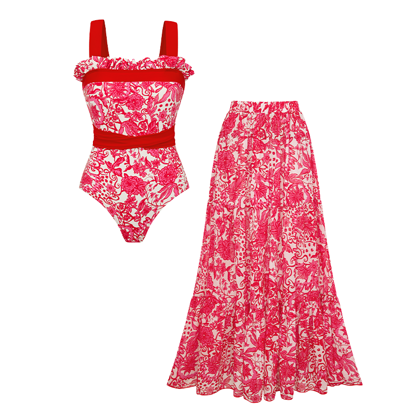 Bandeau Ruffle Printed Swimsuit Set(s)