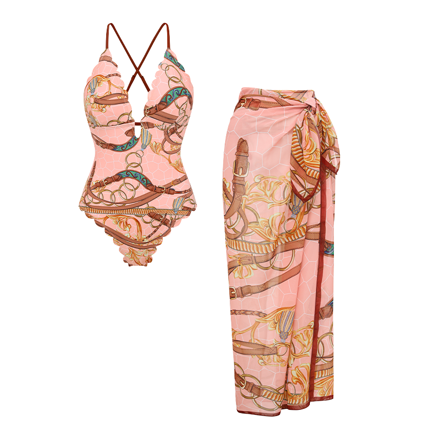 V Neck Printed Swimsuit Set(s)
