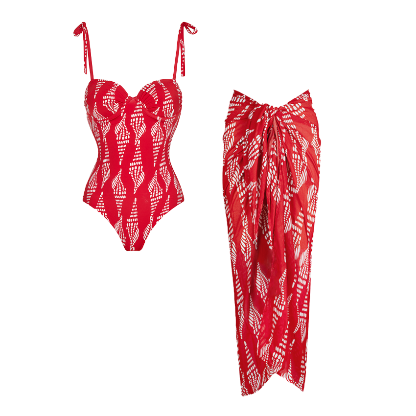 Bandeau Bandage Bowknot Design Print Swimsuit Set(s)