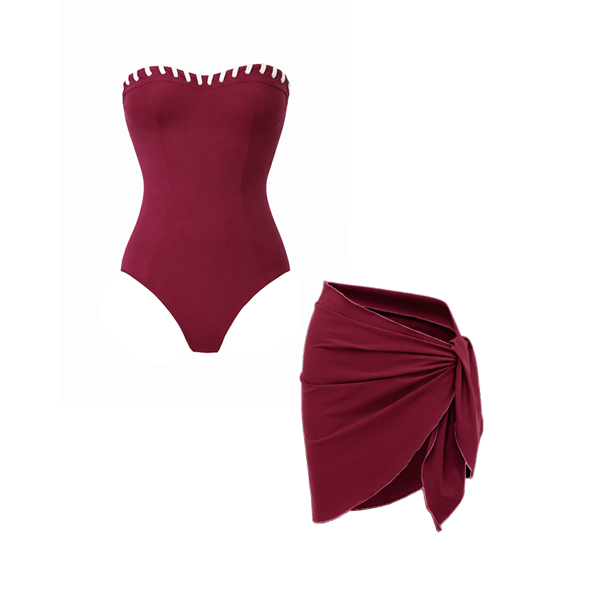 Bandeau Solid Color Swimsuit Set(s)