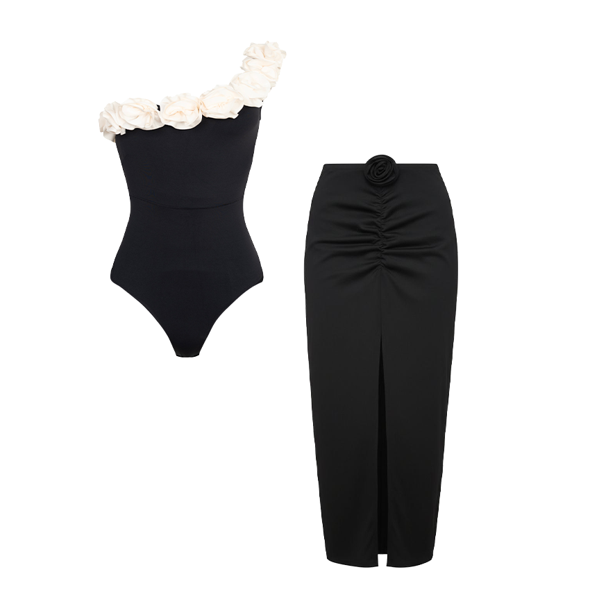 One Shoulder 3D Flower Swimsuit Set(s)