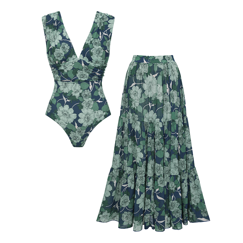 V Neck Printed Swimsuit Set(s)