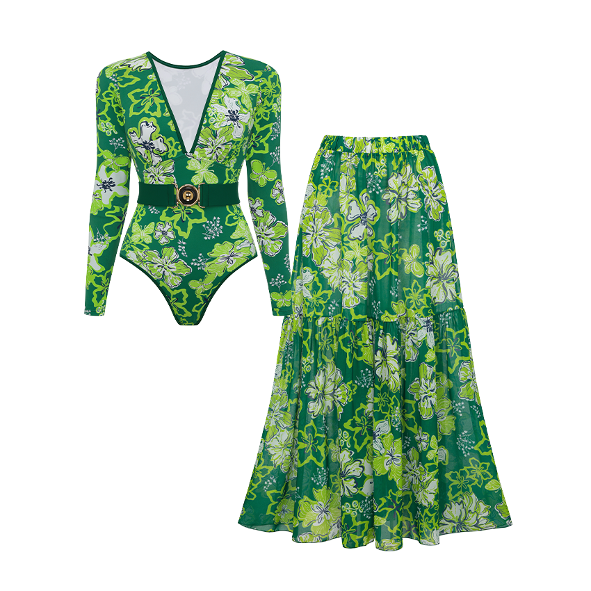 Long Sleeve Floral Printed Swimsuit Set(s)