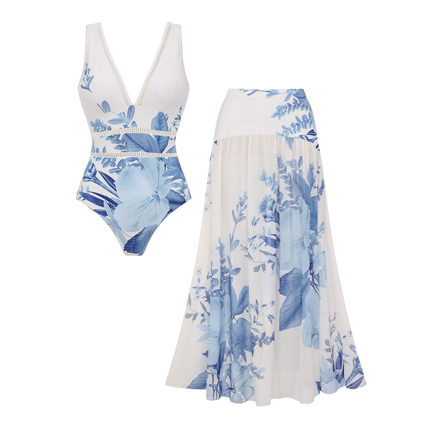V Neck Blossom Print Swimsuit Set(s)
