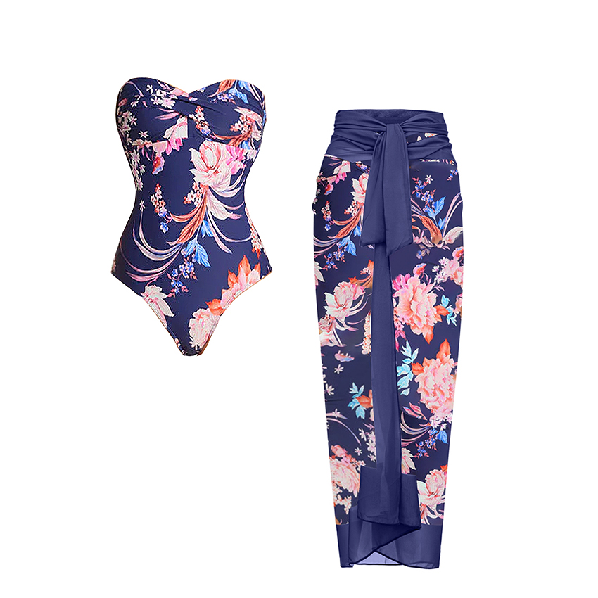 Bandeau Printed Purple Swimsuit Set(s)