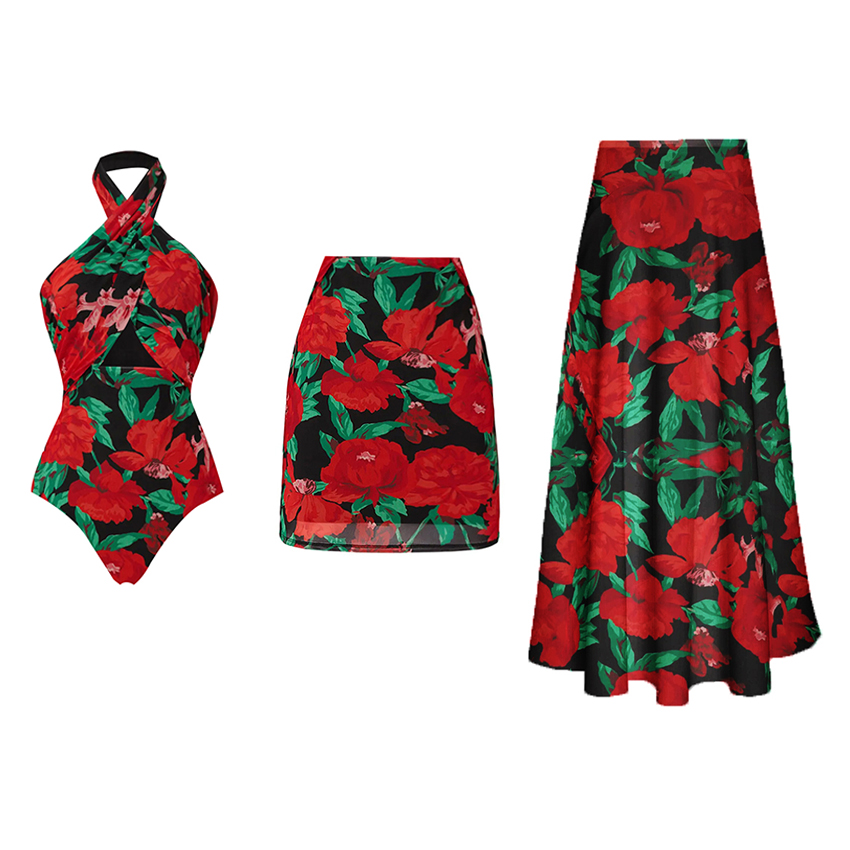 Halter Cut Out Flower Print Swimsuit Set(s)