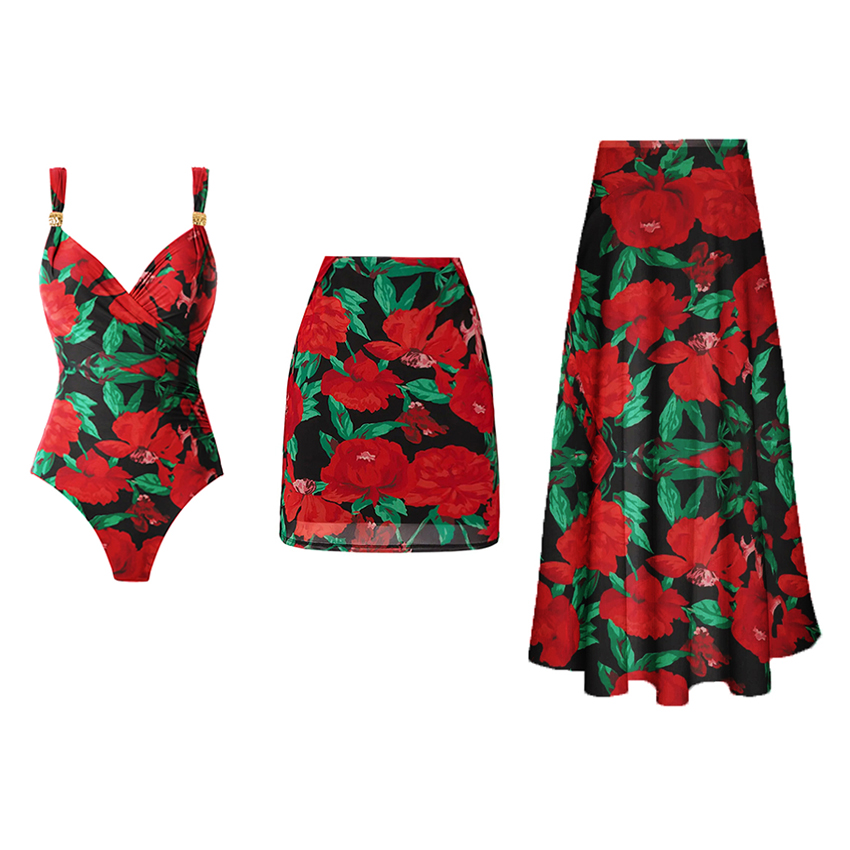 Sling Red Rose Print Swimsuit Set(s)